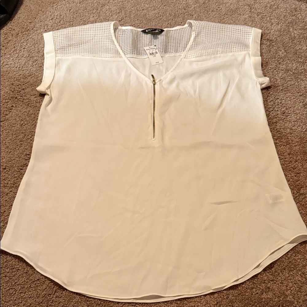 B Darlin Cream Short-Sleeve Zip Front Blouse